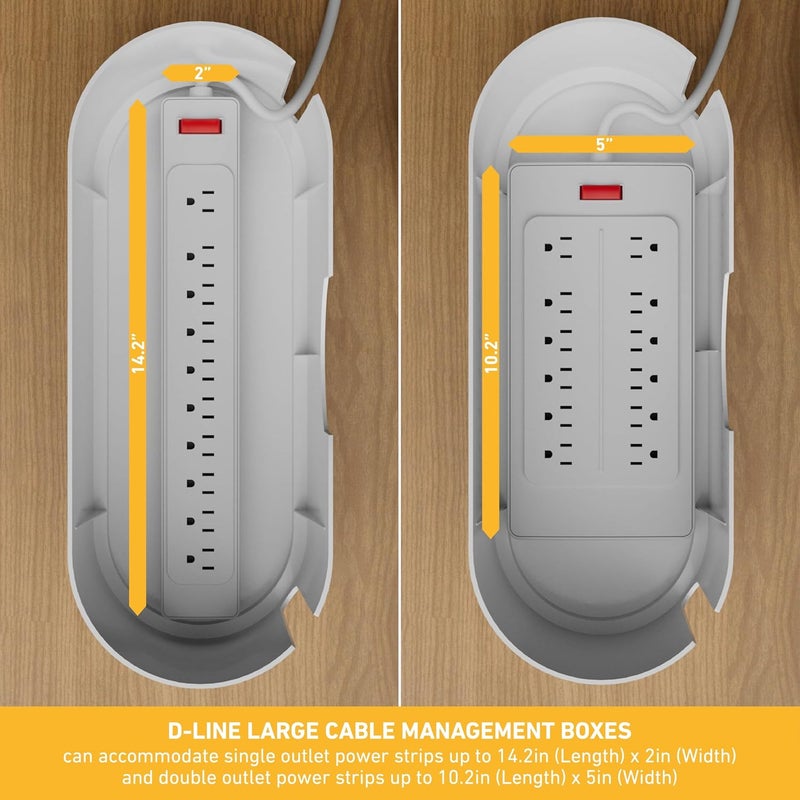 D-Line Cable Management Box, Power Strip Holder, Floor Outlet Hiders, Desk Cord Organizer, Cover TV Wires, Wire Storage – 16.5 in (Length) x 6.5in (Width) x 5.25in (Height) - Large, White - Image 3